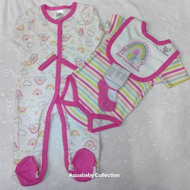 Rainbow Baby Girl Layette Gift Set – 4-Piece Cotton Newborn Outfit with Sleepsuit, Bodysuit & Bib