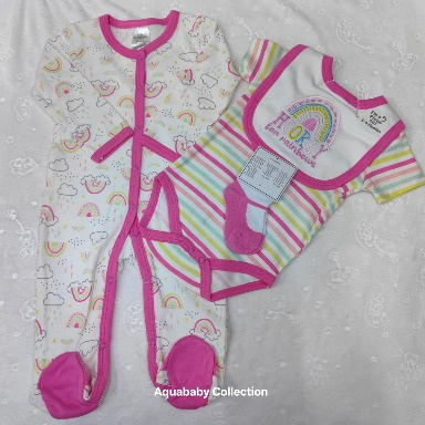Rainbow Baby Girl Layette Gift Set – 4-Piece Cotton Newborn Outfit with Sleepsuit, Bodysuit & Bib