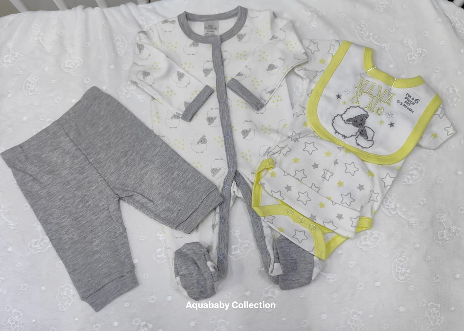 6 Piece Baby Layette Set 3–6 Months | Soft Newborn Gift Set – Aquababy