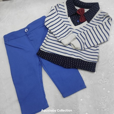 Newborn Baby Boy Gentleman Outfit 2-Piece | Soft Striped Set with Bow Tie Kenya