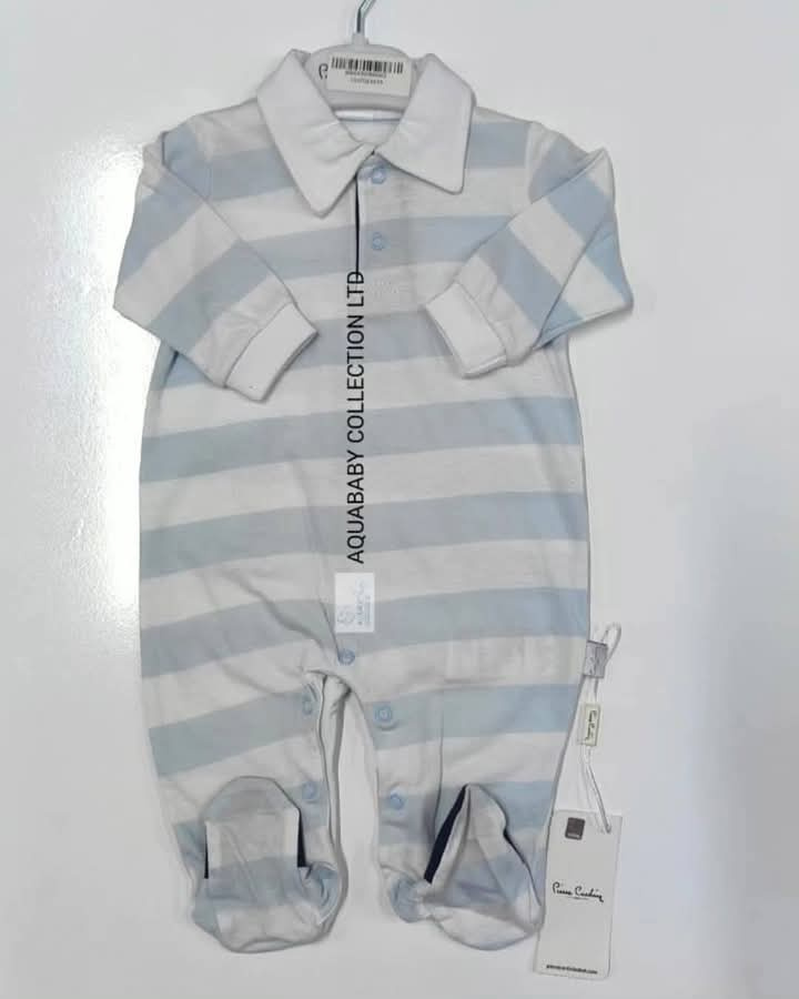 Pierre Cardin Striped Footed Baby Romper 3–6 Months with White Collar