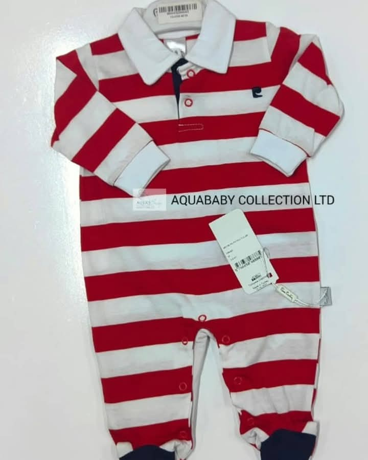 Pierre Cardin Striped Footed Baby Romper 3–6 Months with White Collar