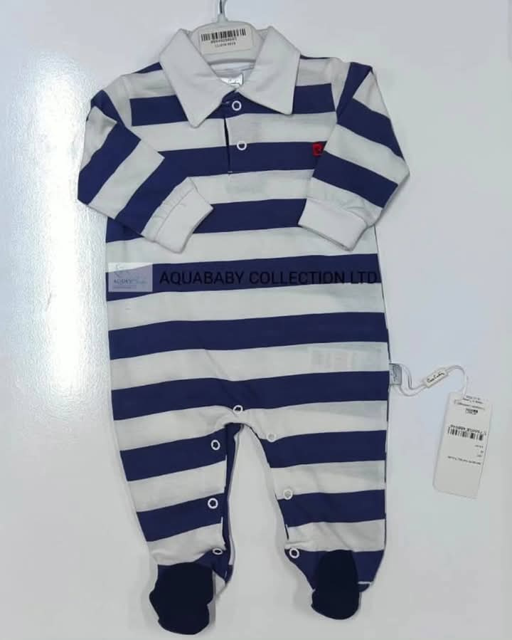 Pierre Cardin Striped Footed Baby Romper 3–6 Months with White Collar
