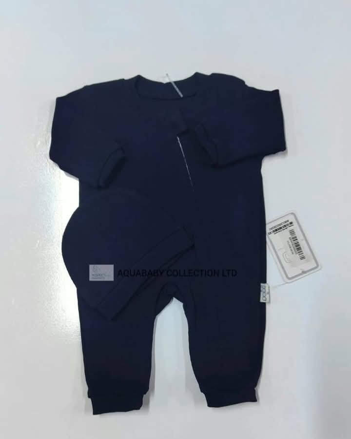 Sebi Navy Blue Baby Footie Sleeper Set with Cap – 3–6M & 6–9M