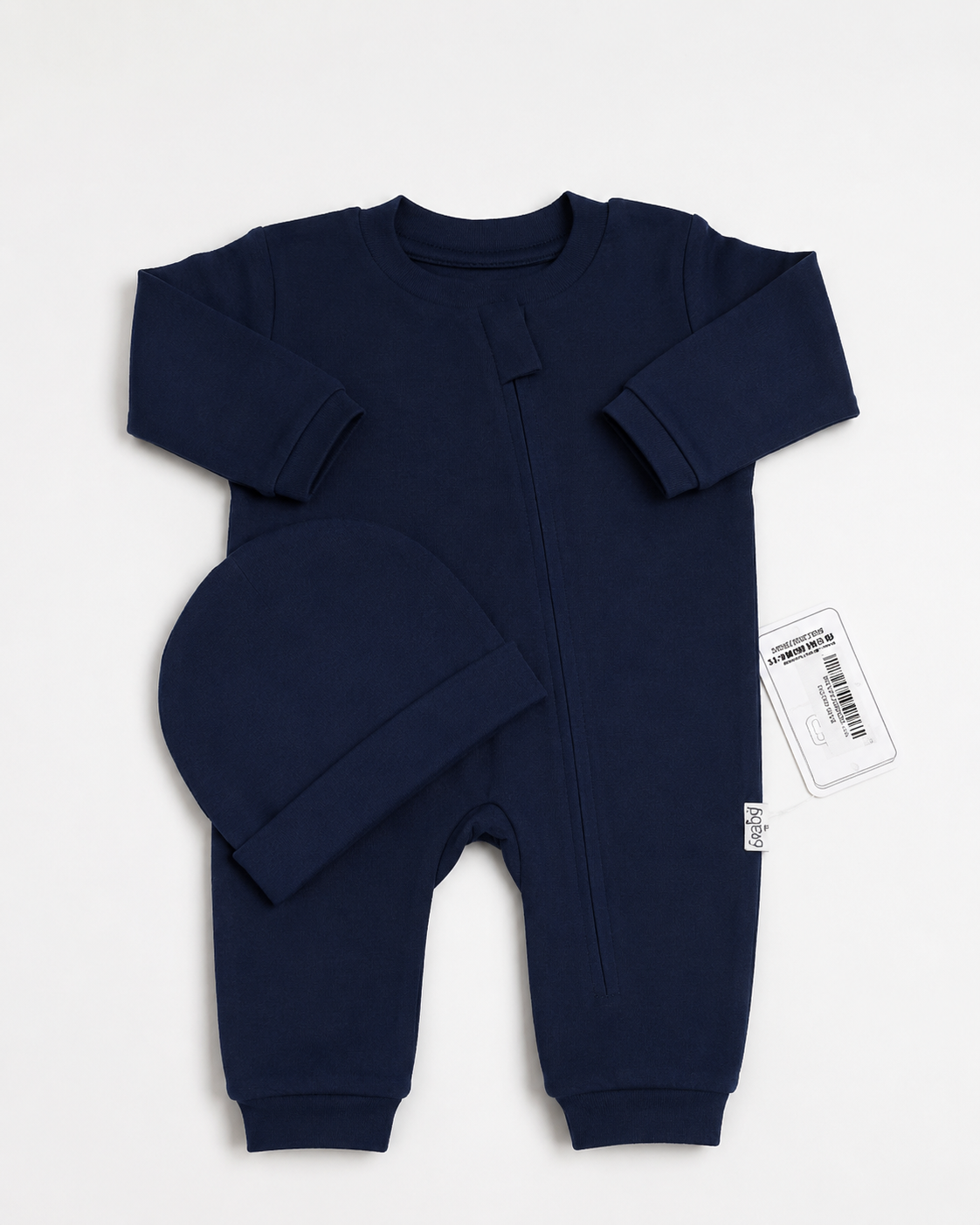 Sebi Navy Blue Baby Footie Sleeper Set with Cap – 3–6M & 6–9M