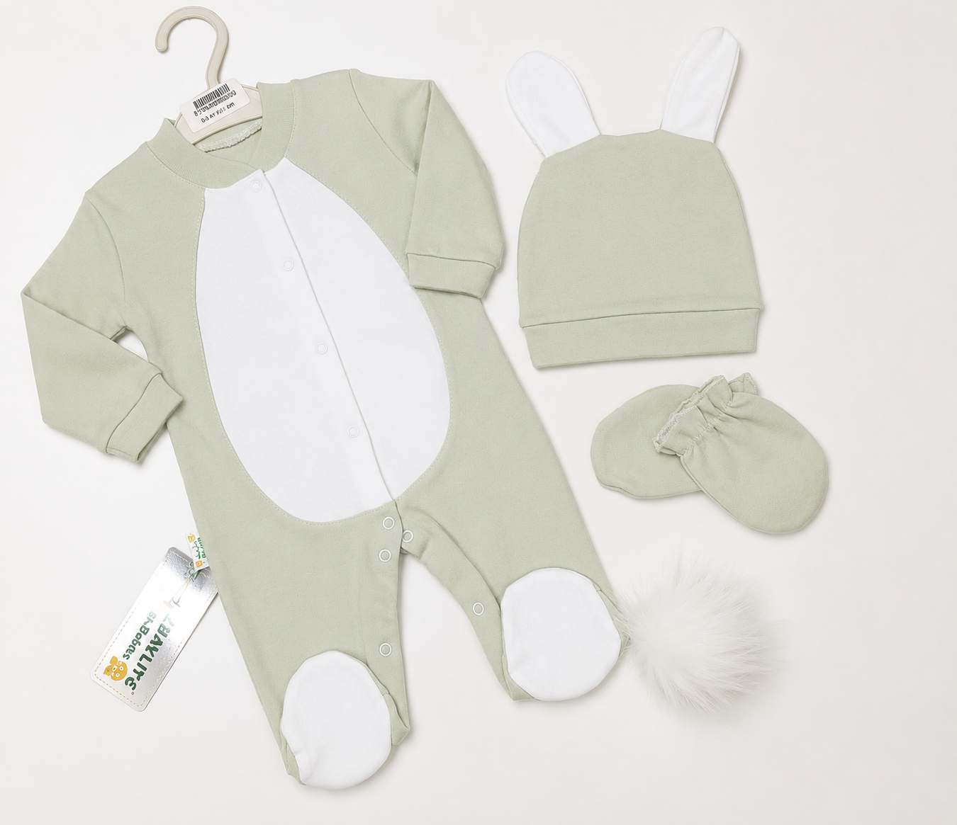 Bunny-Themed Newborn Outfit Set – Footed Romper & Bunny Ear Hat (0–9M)