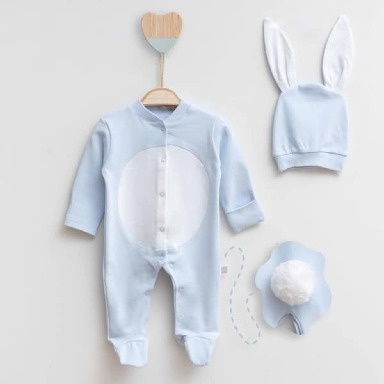 Bunny-Themed Newborn Outfit Set – Footed Romper & Bunny Ear Hat (0–9M)