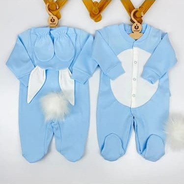 Bunny-Themed Newborn Outfit Set – Footed Romper & Bunny Ear Hat (0–9M)