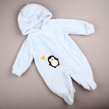 Baby Fleece Hooded Romper – Soft Warm Footed Baby Jumpsuit with Penguin Design (3–6 Months)