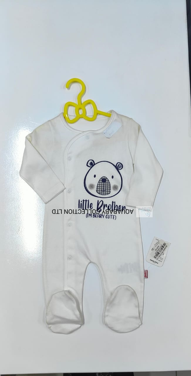 Puan Baby Little Brother Bear Romper | White Footed Baby Sleepsuit (3–6M)