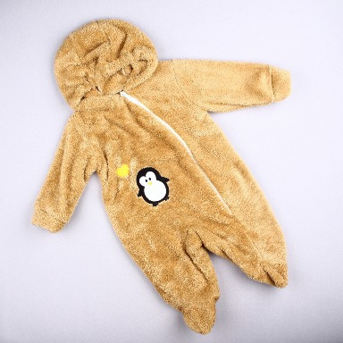 Penguin Hooded Fleece Baby Romper – Warm Footed Jumpsuit for Babies