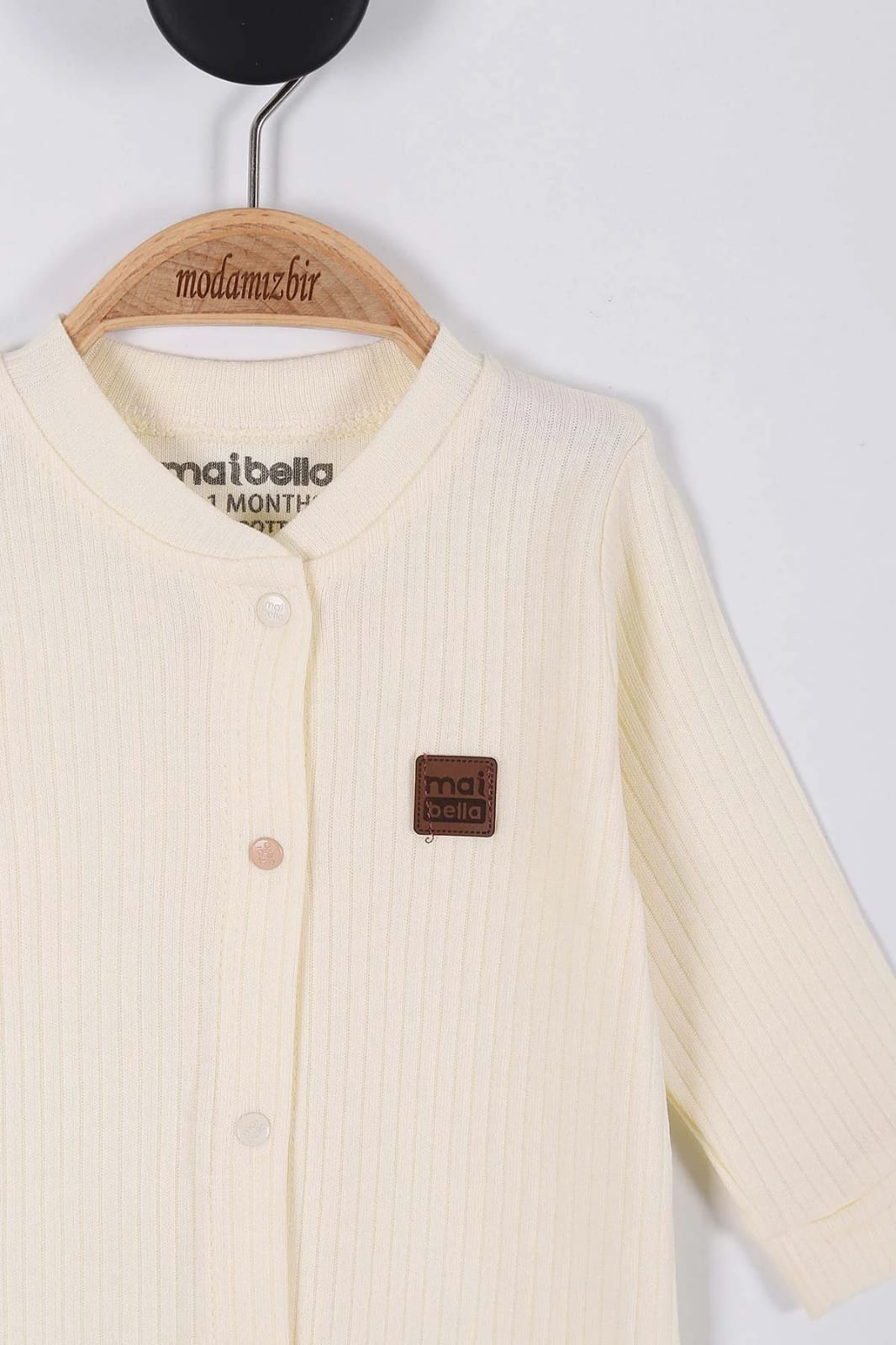 Maibella Ribbed Baby Footed Romper | Cream Cotton Sleepsuit (9–12M)