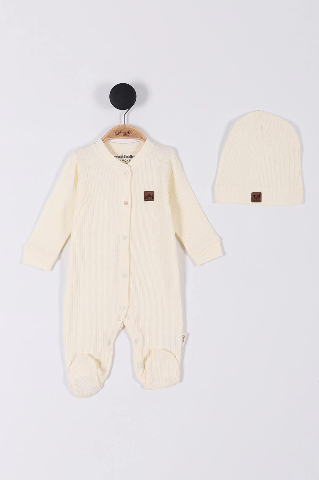 Maibella Ribbed Baby Footed Romper | Cream Cotton Sleepsuit (9–12M)
