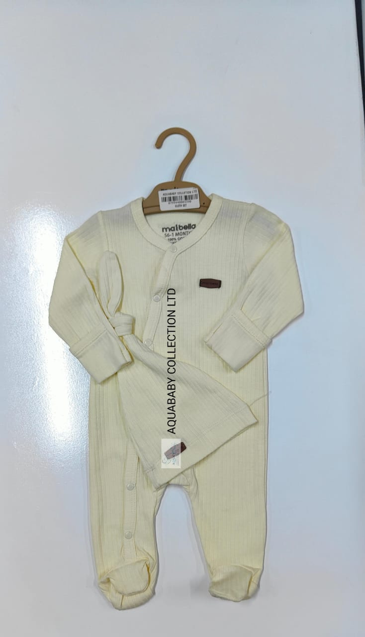 Maibella Ribbed Baby Footed Romper | Cream Cotton Sleepsuit (9–12M)